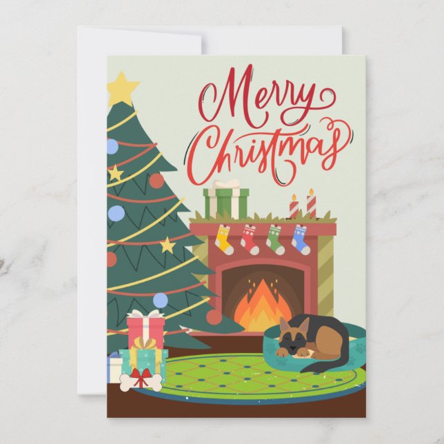 Cartes Pour Fêtes Annuelles Joyeux Noël Allemand Berger Chien Foyer Foyer Noël (Devant)