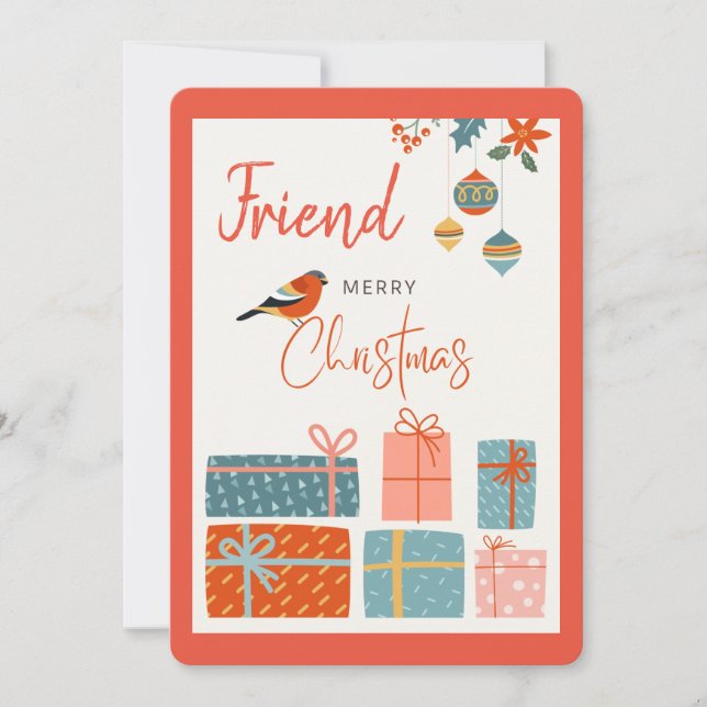 Cartes Pour Fêtes Annuelles Joyeux Noël Ami Cadeaux Oiseaux Saumon (Devant)