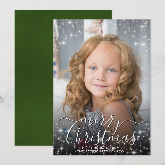 Cartes Pour Fêtes Annuelles Joyeux Noël amusant étincelles Photo Overlay Green (Devant / Derrière)