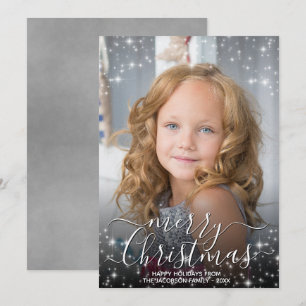 Cartes Pour Fêtes Annuelles Joyeux Noël amusant Étincelles Photo Overlay Grey