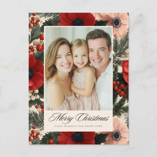 Cartes Pour Fêtes Annuelles Joyeux Noël Anémone Fond Floral de vacances  (Devant)