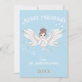 Cartes Pour Fêtes Annuelles Joyeux Noël Angel cheveux foncé bleu