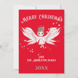 Cartes Pour Fêtes Annuelles Joyeux Noël Angel Cheveux foncé Rouge
