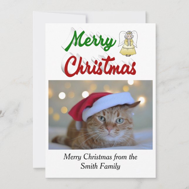 Cartes Pour Fêtes Annuelles Joyeux Noël Angel photo rouge vert script (Devant)