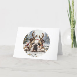 Cartes Pour Fêtes Annuelles Joyeux Noël anglais Bulldog Reindeer