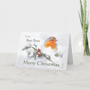 Cartes Pour Fêtes Annuelles Joyeux Noël Anglais Robin Best Boss Bird