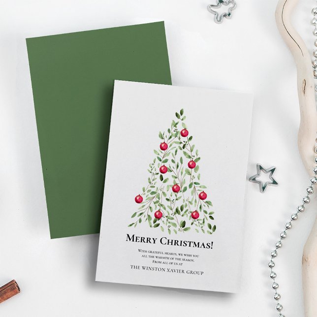 Cartes Pour Fêtes Annuelles Joyeux Noël Aquarelle Arbre Merci (Merry Christmas Thank you elegant watercolor holiday tree corporate card.)
