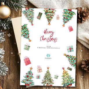 Cartes Pour Fêtes Annuelles Joyeux Noël aquarelle arbres enfants logo société