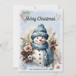 Cartes Pour Fêtes Annuelles Joyeux Noël Aquarelle Bonhomme de Neige Vacances d