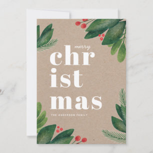 Cartes Pour Fêtes Annuelles Joyeux Noël. Aquarelle botanique d'hiver