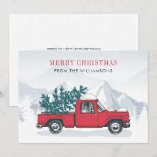 Cartes Pour Fêtes Annuelles Joyeux Noël aquarelle Camion rouge