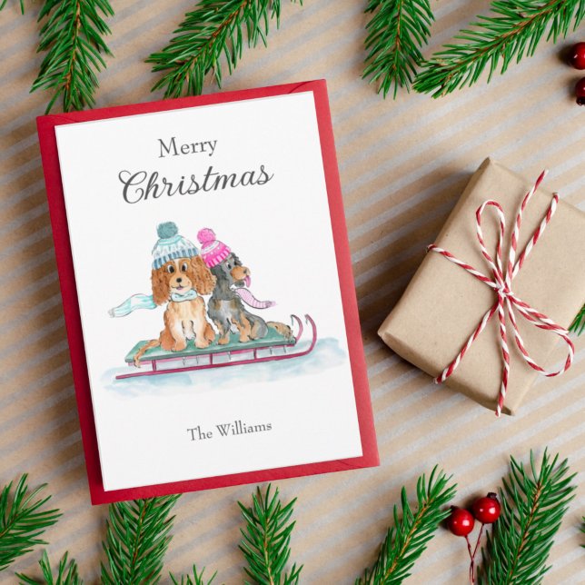Cartes Pour Fêtes Annuelles Joyeux Noël aquarelle Cavalier King Charles (Créateur téléchargé)