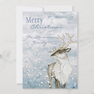 Cartes Pour Fêtes Annuelles Joyeux Noël Aquarelle Cerf Snow Scene Nom