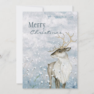 Cartes Pour Fêtes Annuelles Joyeux Noël Aquarelle Cerf Snow Scene Nom