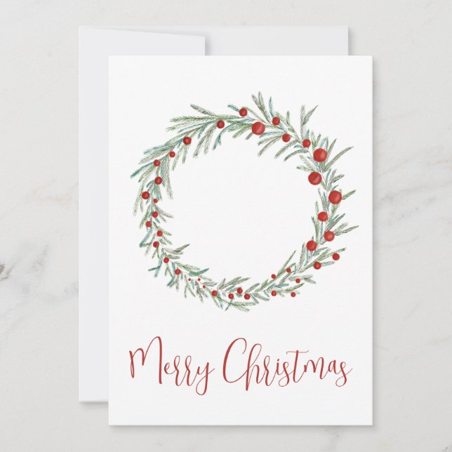 Cartes Pour Fêtes Annuelles Joyeux Noël, aquarelle couronne de Noël (Devant)