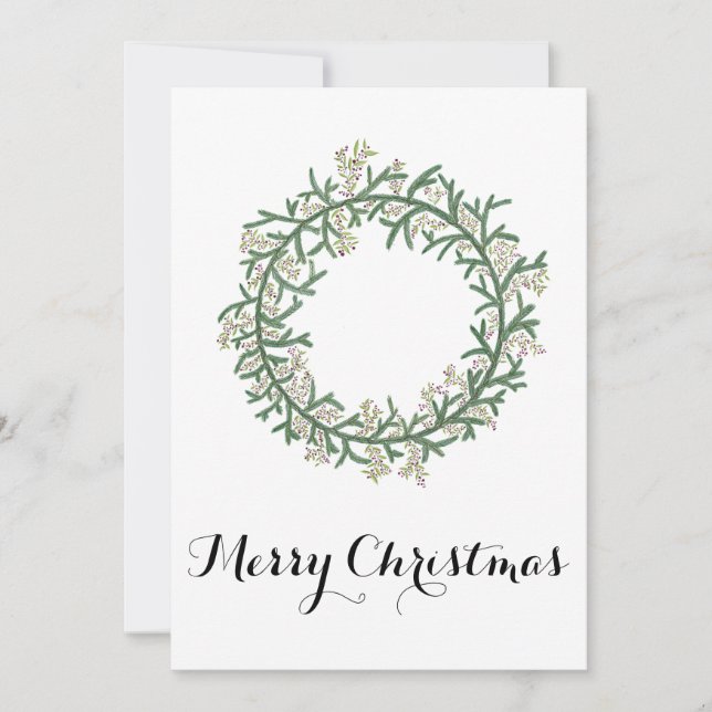 Cartes Pour Fêtes Annuelles Joyeux Noël, aquarelle couronne de Noël (Devant)