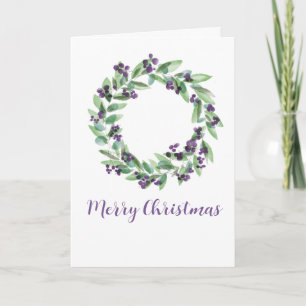 Cartes Pour Fêtes Annuelles Joyeux Noël, aquarelle couronne de Noël Vacances