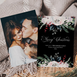 Cartes Pour Fêtes Annuelles Joyeux Noël   Aquarelle Fleurs photo noir