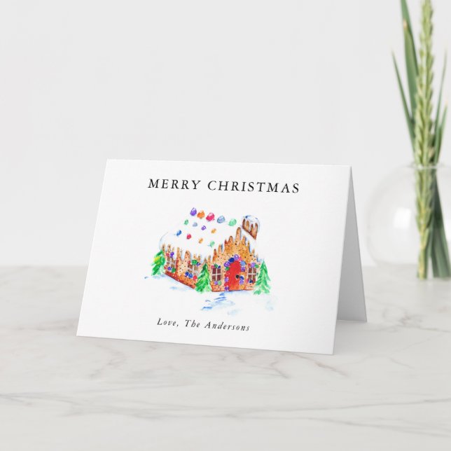Cartes Pour Fêtes Annuelles Joyeux Noël Aquarelle Ginglerie Maison Art H (Devant)