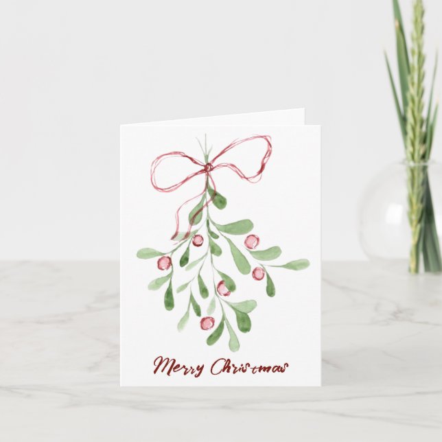Cartes Pour Fêtes Annuelles Joyeux Noël Aquarelle Gui (Devant)