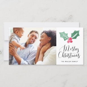 Cartes Pour Fêtes Annuelles Joyeux Noël aquarelle Holly Photo de vacances