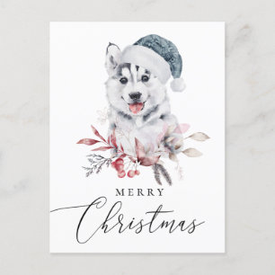 Cartes Pour Fêtes Annuelles Joyeux Noël. Aquarelle mignonne vacances husky