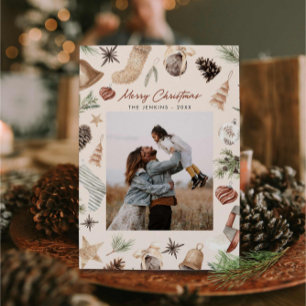 Cartes Pour Fêtes Annuelles Joyeux Noël Aquarelle moderne Une photo