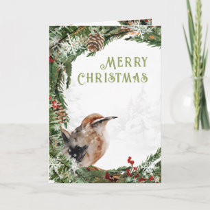 Cartes Pour Fêtes Annuelles Joyeux Noël Aquarelle Nuthatch Nesting Bird