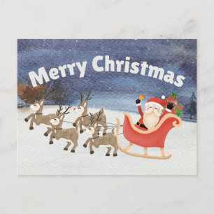 Cartes Pour Fêtes Annuelles Joyeux Noël aquarelle Père Noël Sleigh
