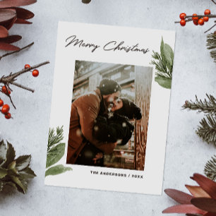 Cartes Pour Fêtes Annuelles Joyeux Noël. Aquarelle photo florale hiver