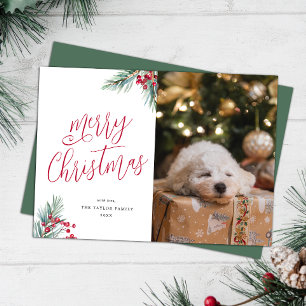 Cartes Pour Fêtes Annuelles Joyeux Noël Aquarelle Pine et Berries