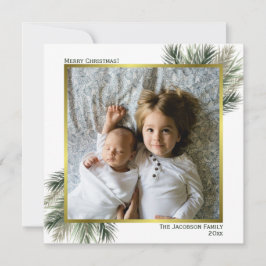 Cartes Pour Fêtes Annuelles Joyeux Noël Aquarelle Pine Sage & Gold Photo