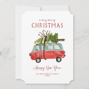 Cartes Pour Fêtes Annuelles Joyeux Noël   Aquarelle Red Van
