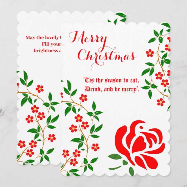 Cartes Pour Fêtes Annuelles Joyeux Noël Aquarelle Rose rouge Floral (Devant / Derrière)