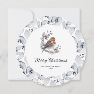 Cartes Pour Fêtes Annuelles Joyeux Noël Aquarelle Rouge-gorge Oiseau Hiver