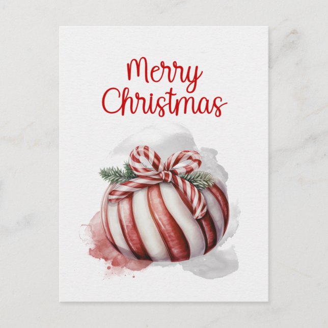 Cartes Pour Fêtes Annuelles Joyeux Noël Aquarelle Sucre de canne Bonbon (Devant)