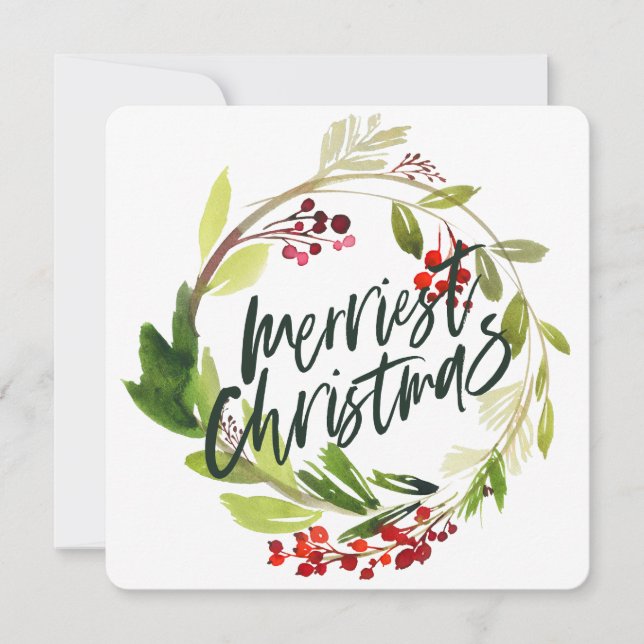 Cartes Pour Fêtes Annuelles Joyeux Noël aquarelle vacances florales (Devant)