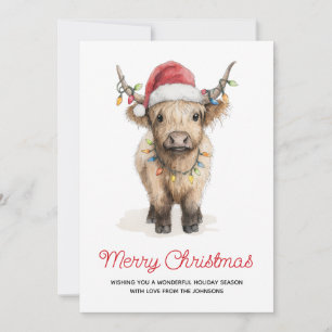 Cartes Pour Fêtes Annuelles Joyeux Noël aquarelle Vache des Highlands mignonne