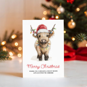 Cartes Pour Fêtes Annuelles Joyeux Noël aquarelle Vache des Highlands mignonne