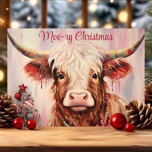 Cartes Pour Fêtes Annuelles Joyeux Noël aquarelle vache highland