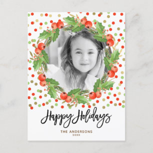 Cartes Pour Fêtes Annuelles Joyeux Noël aquarelle Wreath Photo de vacances