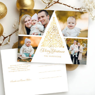 Cartes Pour Fêtes Annuelles Joyeux Noël Arbre à perles d'or 4 Photo Collage