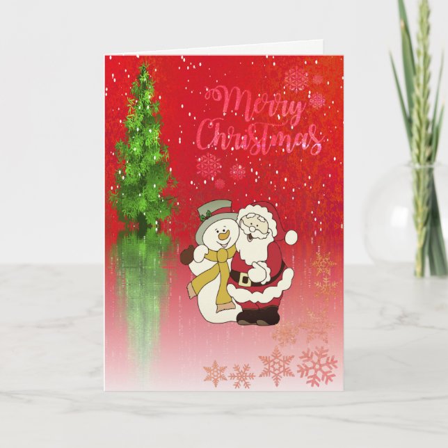 Cartes Pour Fêtes Annuelles Joyeux Noël, Arbre de Noël, Père Noël Snowman (Devant)