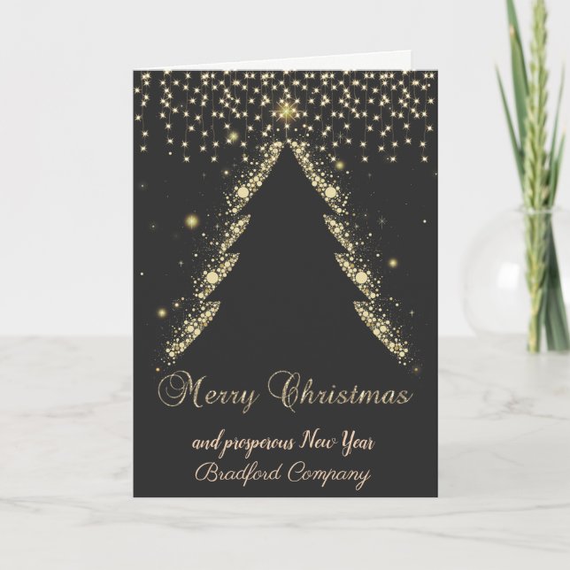 Cartes Pour Fêtes Annuelles Joyeux Noël, Arbre d'or, Lumières Black Company (Devant)