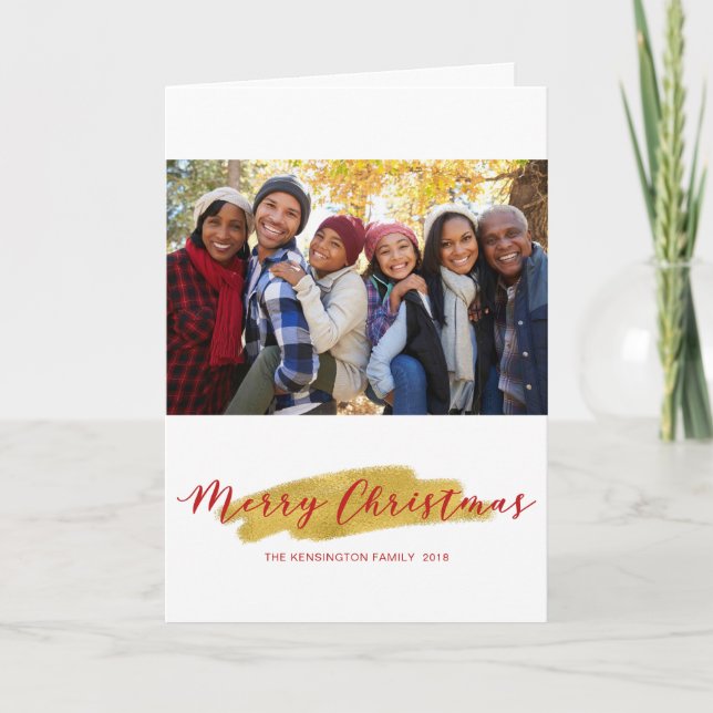Cartes Pour Fêtes Annuelles Joyeux Noël Arbre d'or Pinceau d'huile (Devant)