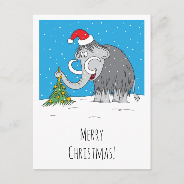 Cartes Pour Fêtes Annuelles Joyeux Noël Arbre mignon Mammoth Santa Hat (Devant)