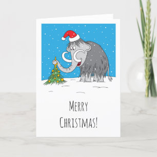 Cartes Pour Fêtes Annuelles Joyeux Noël Arbre mignon Mammoth Santa Hat