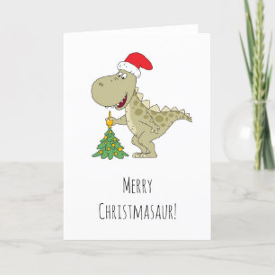 Cartes Pour Fêtes Annuelles Joyeux Noël Arbre mignonne Dinosaure Santa Hat
