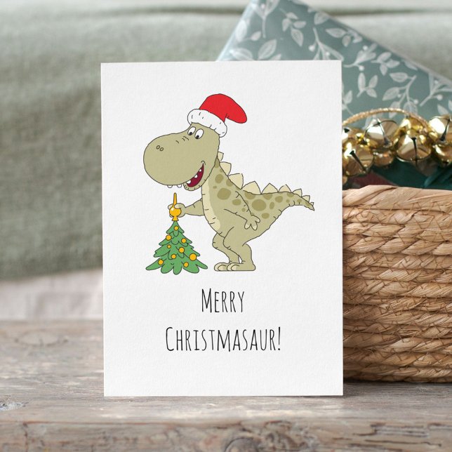 Cartes Pour Fêtes Annuelles Joyeux Noël Arbre mignonne Dinosaure Santa Hat (Créateur téléchargé)