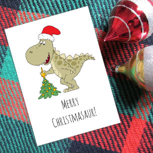 Cartes Pour Fêtes Annuelles Joyeux Noël Arbre mignonne Dinosaure Santa Hat